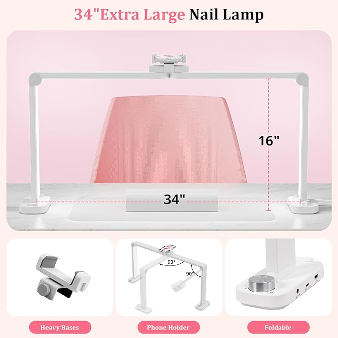 iVict Nail Desk Lamp, 34" Nails Tech Light with Phone Stand, 0-100% Adjustable Brightness, 3000K-6000K Color Temperature Led Desk lamp for Nail, Tattoos, Eyebrows, Beauty