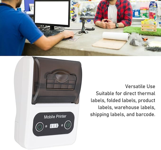 Bluetooth Thermal Receipt Printer, 58mm Thermal Shipping Label Printer, Portable Cordless Label Maker Machine for Office Retail Store Restaurant (Black White)