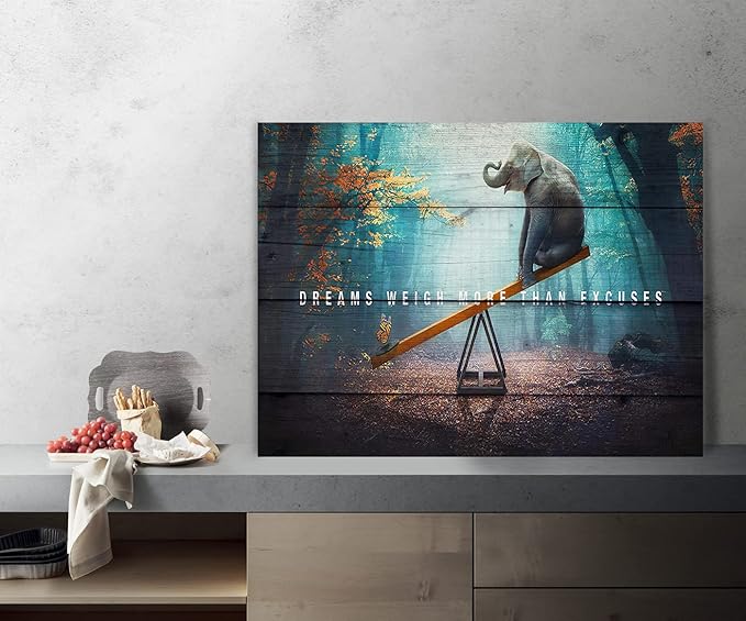 Motivational Quotes Dreams Weight More Than Excuses Wall Art Inspirational Gift for Men Office Home Decor for Walls Butterfly and Elephant Picture Modern Art Paintings Framed, 24"x18"