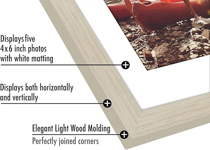 Americanflat 4x6 Collage Picture Frame with Shatter-Resistant Glass - Fits Five 4x6 Photos or Use as One 8x24 Picture Frame - Signature Collection - Collage Frames for Wall Display - Light Wood