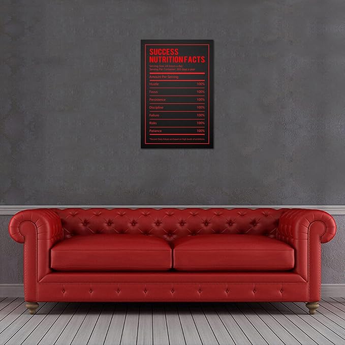 Yatsen Bridge Motivational Posters Black and Red Success Nutrition Facts Canvas Painting Wall Art Poster Prints for Men Wrapped Framed Ready to Hang 24"X36"
