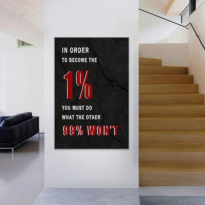 Motivational Poster Print Wooden Framed Canvas Wall Art Become The 1% Inspirational Quotes Picture Print Wall Decor for Living Room Office Workplace Classroom Artwork Ready to Hang [24''Wx36''H]