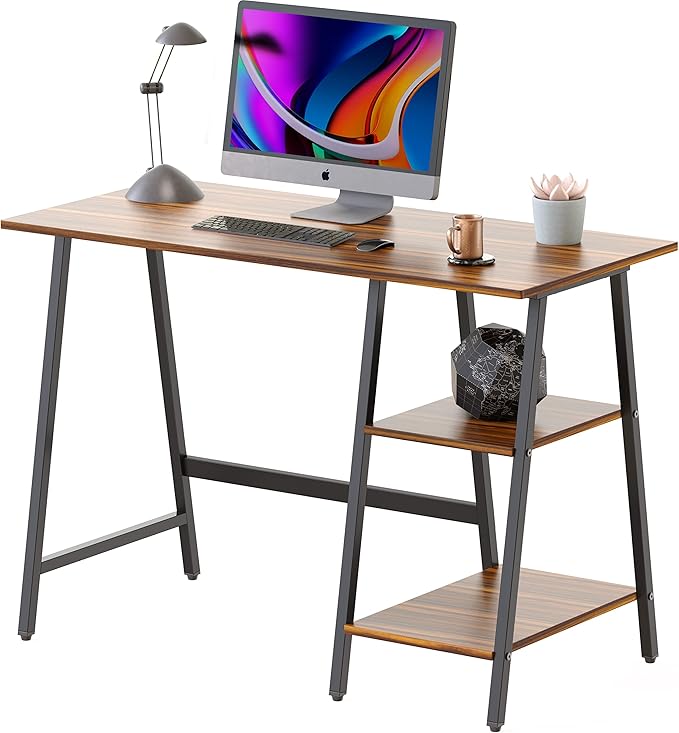 SHW 43-Inch Home Office Trestle Computer Desk with Open Storage Shelves, Walnut
