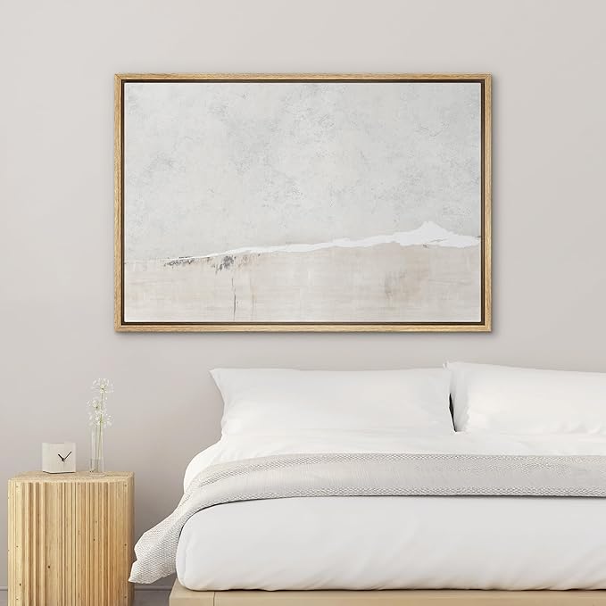 SIGNWIN Framed Canvas Print Wall Art Gray White Watercolor Landscape Abstract Shapes Illustrations Modern Art Decorative Contemporary Chic Minimal for Living Room, Bedroom, Office - 16"x24" Natural