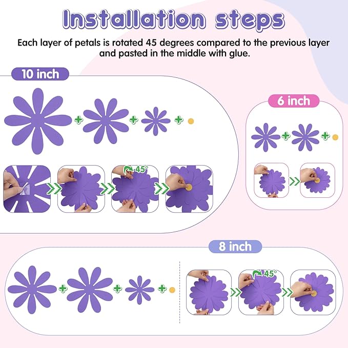 18 Pcs Paper Flowers Decorations for Wall DIY Flower Bulletin Board 3D Fiesta Paper Floral Backdrop Decoration for Photo Backdrop Classroom Back to School Party(Pink Purple Series)