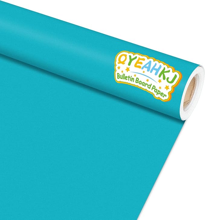 Qyeahkj 17.7in x 20ft Bulletin Board Paper Roll Bulletin Board Background Paper Fade Resistant Classroom Decoration Poster Art Craft Home Wall Education Decor Supplies Teal Blue