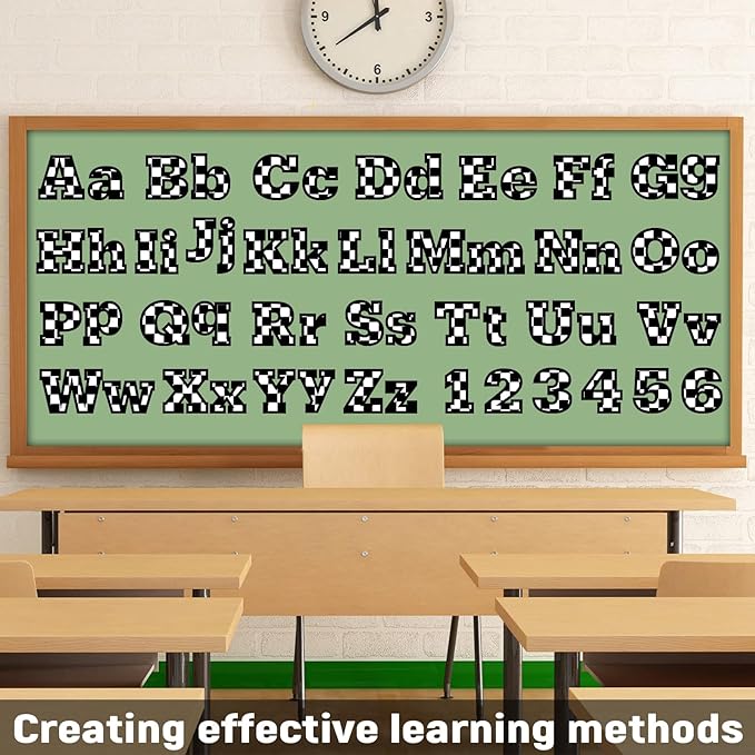 260 PCS Bulletin Board Letters for Classroom 4” Letters Combo Pack Set Black Checkered Car Classroom Decorations Alphabet Numbers Symbols Letters for Bulletin Board Cutouts Card for Classroom Decor