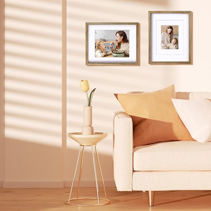Egofine 11x14 Picture Frames Made of Solid Wood 2 PCS Carbonized Brown Covered by Plexiglass - for Table Top and Wall Mounting for Pictures 8x10 or 5x7 with Mat Horizontally or Vertically Display