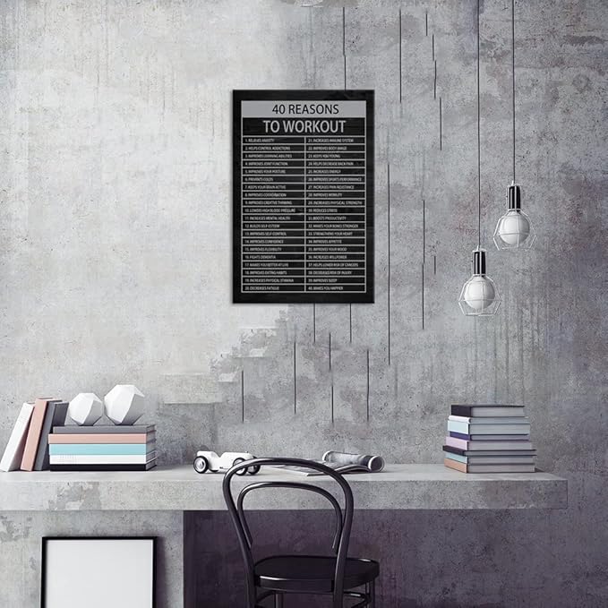 Inspirational Canvas Wall Art Motivational Painting Positive Entrepreneur Quotes Poster 40 Reasons to Workout Print Wall Decor Artwork for Home Bedroom Office Framed[24" W x 36" H]