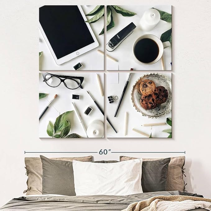 ElephantStock - Workspace Wall Art - Square Multi Panel Canvas - 4 Piece Home Office Wall Decor - Photography Profession Multi Piece Wall Art - Brown And Green Decor - 50" x 50"