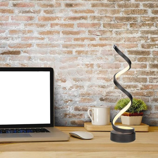 ELINKUME Dimmable LED Spiral Table Lamp, Modern Minimalist Lighting Design，12W Warm White Stepless Dimming Curved Bedside Lamp， for Bedroom Living Room Office (Black)
