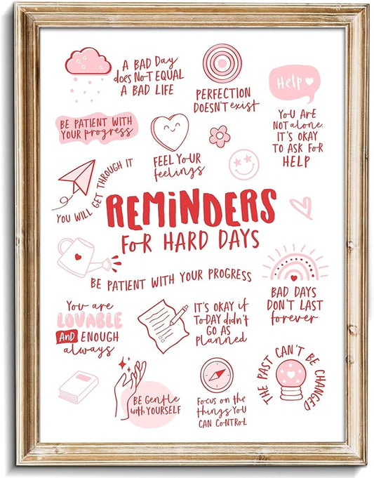 uniro Vintage Wall Art, Reminders for Hard Days, Mental Health Office Decor, Therapy Poster, Positive Affirmations, Calming Corner Wall Art, CBT Home Decor WallArt (8" x 10"-UNFRAMED)