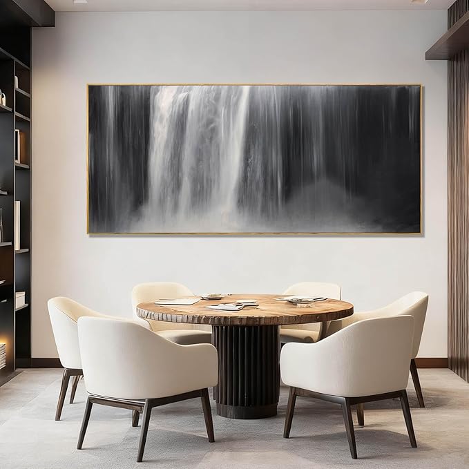 Waterfall Canvas Wall Art Black and White Wall Decor Landscape Art Prints 32"x70" Office Decorations Artwork for Bedroom