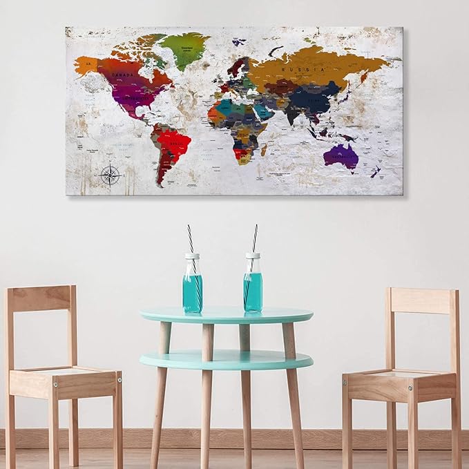 ZEYDRT Canvas Wall Art world map Wall Art for Office Living Room Home Decorations map of the world Canvas Art Wall Decor Wall Decoration Vintage Wall Decor Office for Home Bedroom Decoration