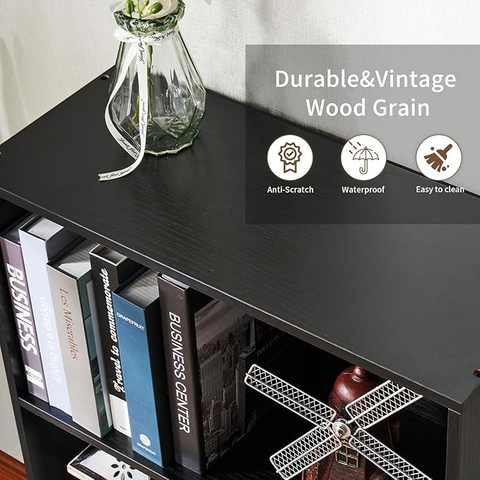 oneinmil Bookcase and Bookshelf, Floor Standing 6-Tier High Bookshelf, Display Storage Rack, Home Decorative Furniture, Suitable for Home Offices, Living Rooms, and Bedrooms,Black
