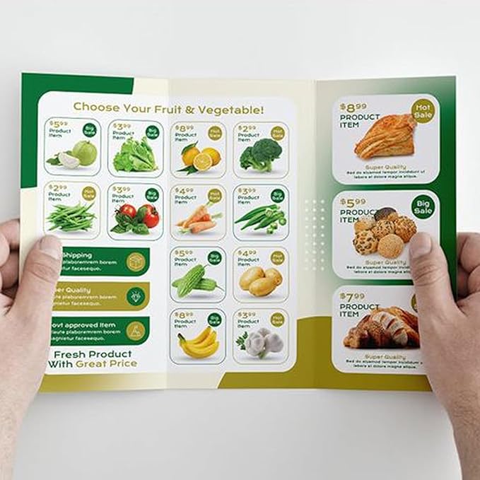Custom Brochures for Business,Double-Sided Printing Tri-Fold Glossy Paper,3 Sizes,30-200 pcs,Perfect for Businesses & Events,Upload Your Image/Logo Design.