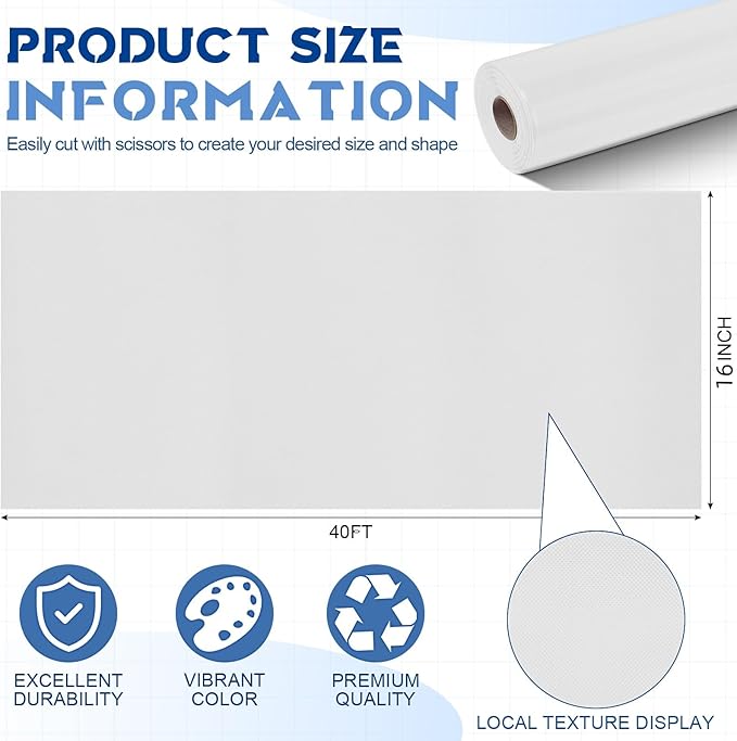 16 in x 40 Ft Fabric Bulletin Board Roll Classroom Non Woven Fabric Background Decorations Waterproof Wrinkle Resistant Bulletin Board for Back to School Wall Decor(White,Pure)