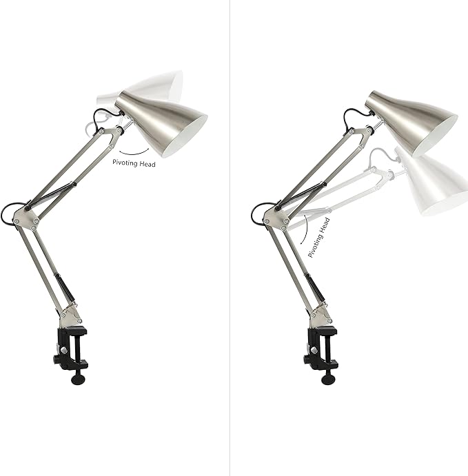JONATHAN Y 28.5" Nickel Odile Industrial Adjustable Clamp-On LED Task Lamp with Metal Shade, Vintage Articulated Desk Lamp for Home Office Studio, LED Bulb Included (JYL7125B)