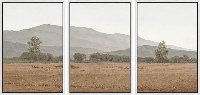 SIGNWIN Framed Canvas Print Wall Art Set Rustic Mountain Landscape in Earth Tones Illustrations Modern Art Decorative for Living Room, Bedroom, Office - 16"x24"x3 White
