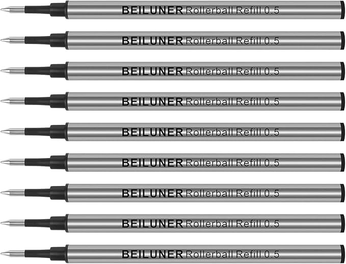 BEILUNER 0.5mm Replaceable Refills Compatible Luxury Wooden Ballpoint Pen Writing Set, Black Ink, direct insertion - 9 Pack
