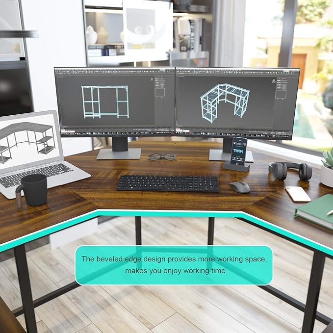 Elephance Large L-Shaped Computer Desk with Shelves, Corner Desk, Home Office Writing Workstation, Gaming Desk PC Latop Table with Storage
