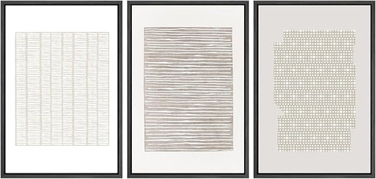SIGNWIN Framed Canvas Print Wall Art Set Tan Geometric Pattern Landscape Abstract Shapes Cozy Neutral Modern Art Decorative Boho Relax/Zen Nordic for Living Room, Bedroom, Office - 16"x24"x3 Black