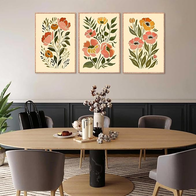SFXYRTAH 3Pcs Boho Floral Wall Art Abstract Botanical Flower Canvas Prints Minimalist Plant Posters Printing Artwork for Living Room Bedroom Office Home Decor Unframed (16x24in posters)