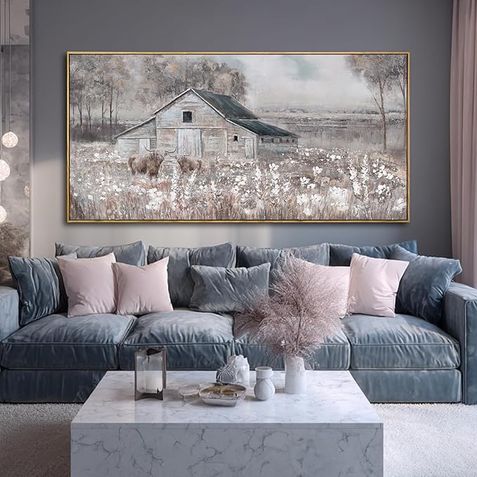 SDYA Flower Canvas Wall Art Cow Pictures Wall Decor Landscape Photo Prints 29"x58" Large Artwork for Living Room Poster for Office