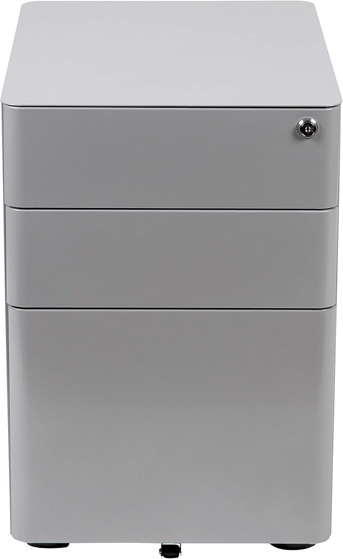 EMMA + OLIVER Modern 3-Drawer Mobile Locking Filing Cabinet Storage Organizer-Gray