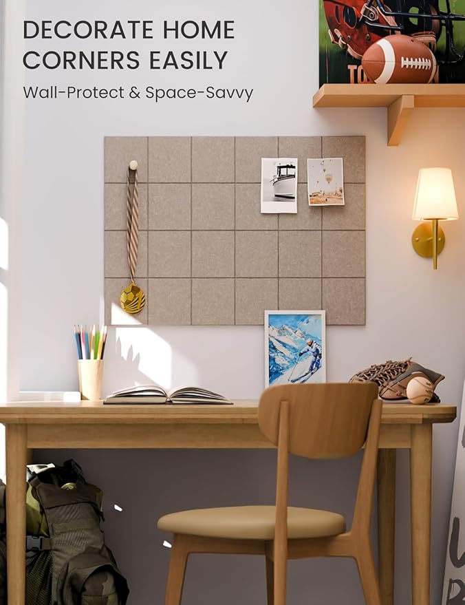 Fluxynara Felt Bulletin Board Tiles -28"x18" Cork Board Alternative for Office Decor, Push Pin Board Wall Organizer 6-Pack - Taupe