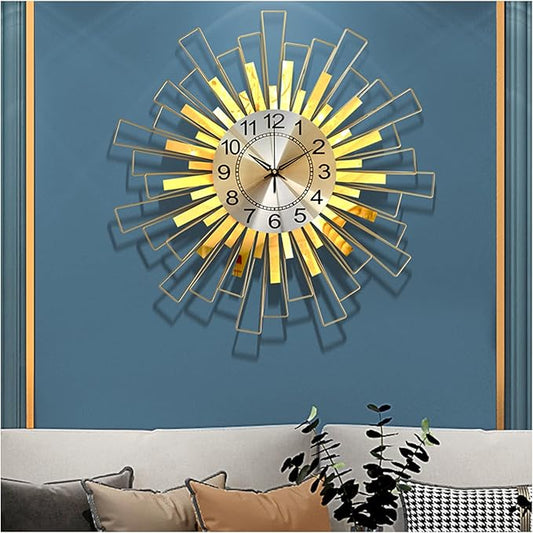 Wall Clock Large Wall Clock, Silent Non Ticking Quartz Decor Wall Clocks, Modern Sunburst 3D Metal Wall Watches for Bedroom Living Room Office Home,65CM Clock (A 65CM)