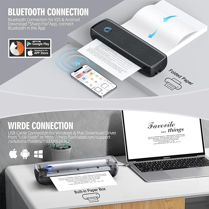 Aixiqee Portable Inkless Printer, Wireless Bluetooth Thermal Printer with 4200mAh Battery, Prints A4/A5/US Letter, High Resolution Mini Printer for Travel, Home Office & Mobile Printing