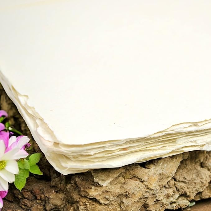 Kathmandu Valley Co. 8.5x11 inch 100% Cotton 90 GSM, Off-White Vintage Deckle-Edge Handmade Printer Paper from Recycled Textile Surplus for Inkjet and Laser Printers (25 Sheets)