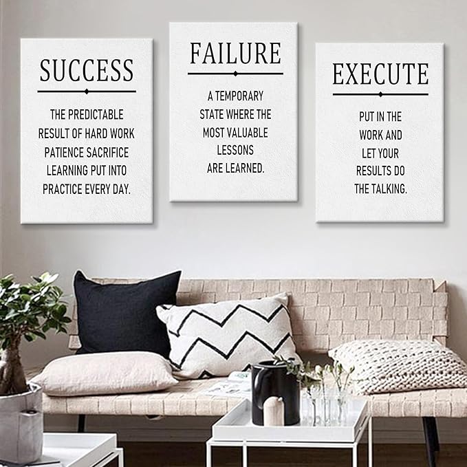 Inspirational 3 Pieces Posters Wall Art Motivational Entrepreneur Quotes Print on Canvas White Background Positive Picture Painting Artwork for Modern Home Living Room Gym Ready to Hang [60''Wx28''H]