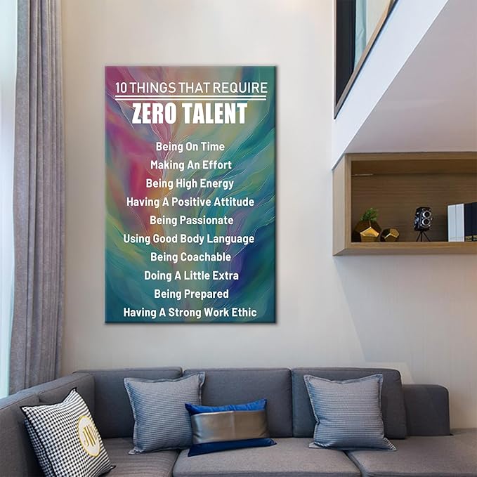 Inspirational Quotes Wall Art for Bedroom Zero Talent Motivational Wall Decor Quotes for Entrepreneurs Poster Print Artwork Use for Bedroom Living Room Framed Ready to Hang [24''Wx36''H]