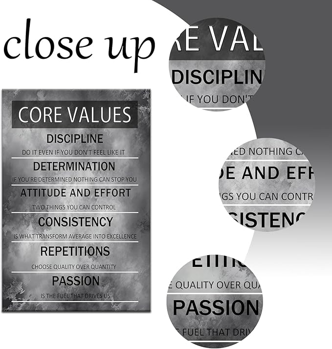 Motivational Canvas Wall Art Black and White Poster Print Inspirational Core Values Entrepreneur Quotes Home Boys Girls Kids Room Living Room Office Wall Decoration Stretch and Framed [24''Wx36''H]