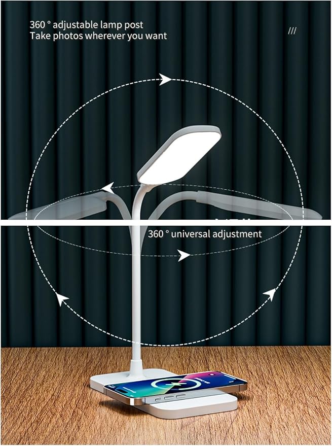 2PCS LED Desk Lamps, Table Lamp, Night Stand Light for Home, 3 Lighting Modes, Wireless Fast Charging, Desk Light Touch Control with Adjustable Gooseneck for Reading