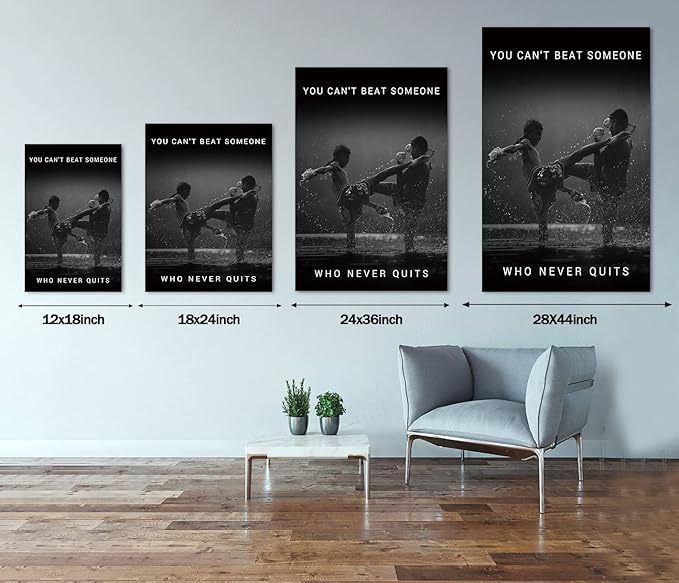 Inspirational Wall Art Muay thai Thai Boxing Pictures Inspiration Motivation Inspire Quotes Canvas Painting Posters Prints Artwork Home Decor for Office Sport Gym Framed Ready to Hang (28" Wx44 H)