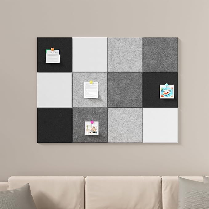 Large Cork Boards for Walls – 48" x 36" Self Adhesive Felt Wall Tiles, Ideal for Office Wall Organizing Bulletin Board, Easy to Install Cork Boards Felt Board
