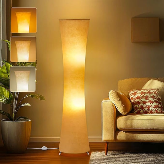 GyroVu 46" Modern Floor Lamps for Living Room, LED Column Standing Floor Lamp with Color Temperature Adjustable & Fabric Lampshade for Corner, Bedroom, Office & Kid's Room - Bulbs Included