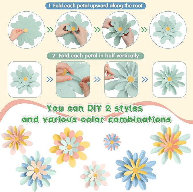 18 Pcs Paper Flowers Decorations for Wall DIY Flower Bulletin Board 3D Fiesta Paper Floral Backdrop Decoration for Photo Backdrop Classroom Back to School Party(Bright Color)