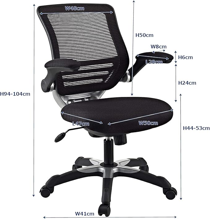 Modway Edge Mesh Back and Mesh Seat Office Chair In Black With Flip-Up Arms in Black