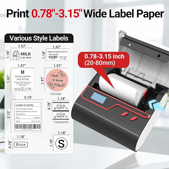 ORGBRO Z3 Label Maker Machine with Tape, 2-3 Inch Bluetooth Thermal Label Printer, Portable Sticker Printer for Small Business Office Home Organization Barcode Address, Compatible with Phones & PC
