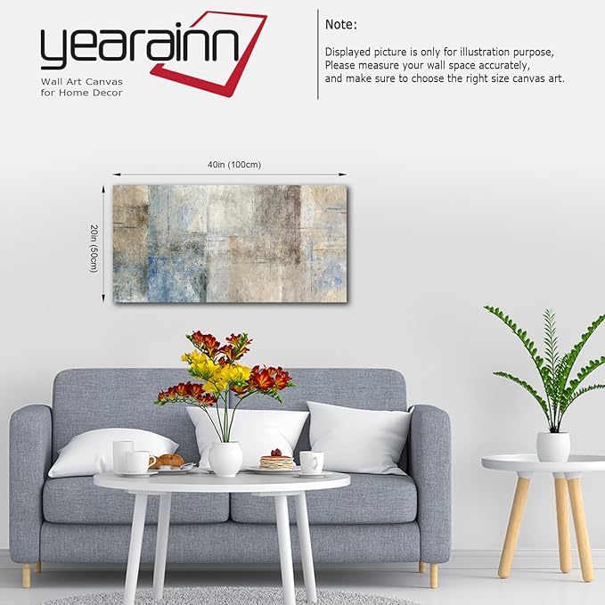 yearainn Large Abstract Canvas Wall Art for Living Room Wall Decor Brown Abstract Canvas Prints Artwork Blue Abstract Canvas Pictures for Bedroom Home Office Wall Decorations Ready to Hang 20" X 40"