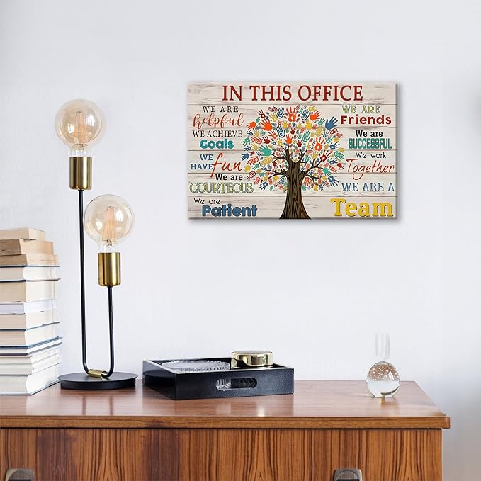 Inspirational Wall Art for Office In This Office We Are A Team Canvas Wall Decor Motivation Positive Quotes Wall Decor Colorful Tree Signs Painting Prints Artwork for Home Office 16x12in Framed