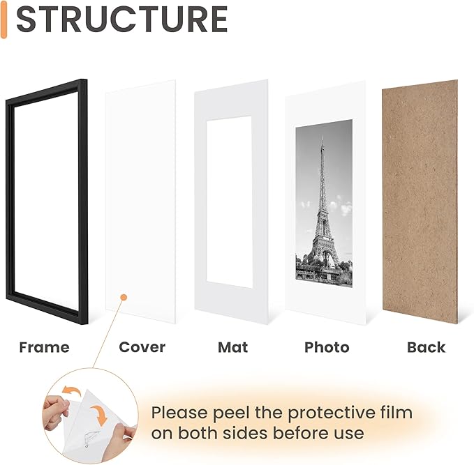 upsimples 10x14 Picture Frame Set of 5, Display Pictures 8.5x11 with Mat or 10x14 Without, Wall Gallery Poster Frames, Black