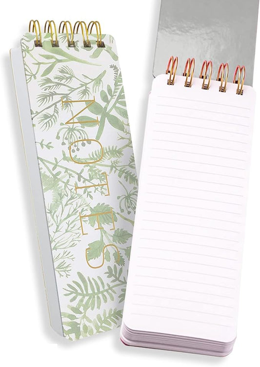 WORLD TRAVELER Eccolo Tall Spiral Memo Pad, 300 Pages, 150 Sheets, Double Spiral Binding, Office Essentials for Work, List Notepad for Students, Class and Shopping, Botanicals (Green, 3x8.5 inches)