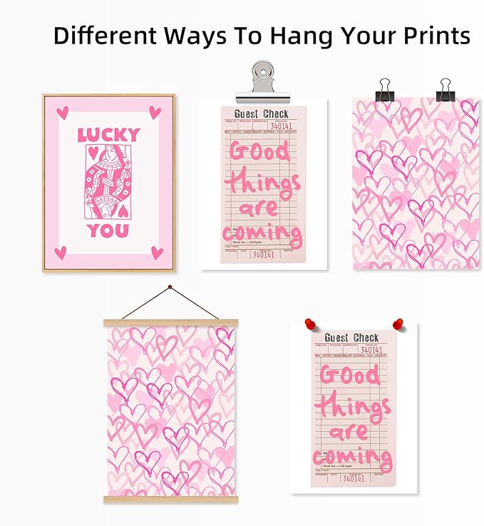Youillne Lucky You Pink Wall Art Guest Check Preppy Wall Decor Trendy Aesthetic Canvas Wall Art Funky Poster Cute Picture Prints Inspirational Artwork for Room Bedroom 12x16 Inch Unframed Set of 3