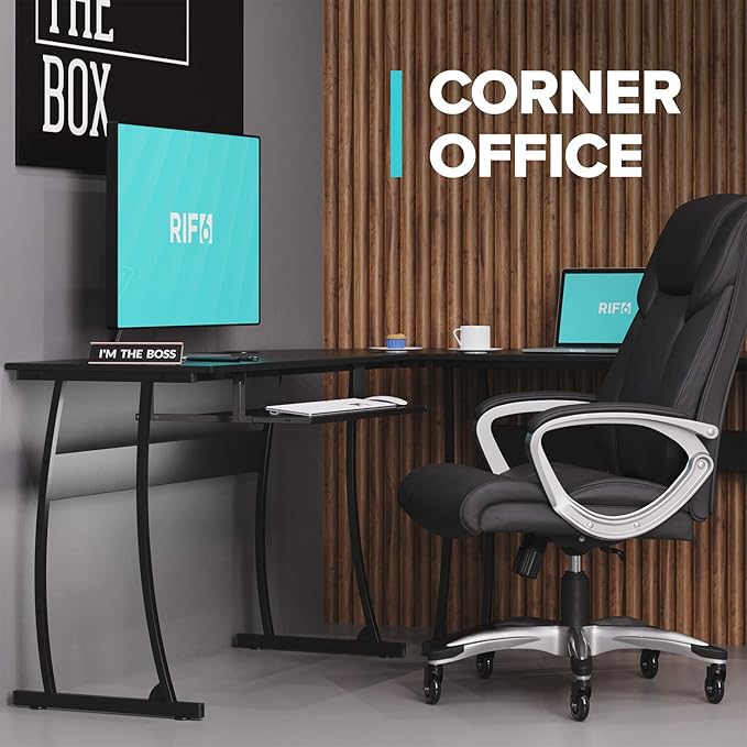 RIF6 L Shaped Modern Computer Home Office Gaming Desk with Keyboard Tray and Cable Management, Easy Assembly, Black