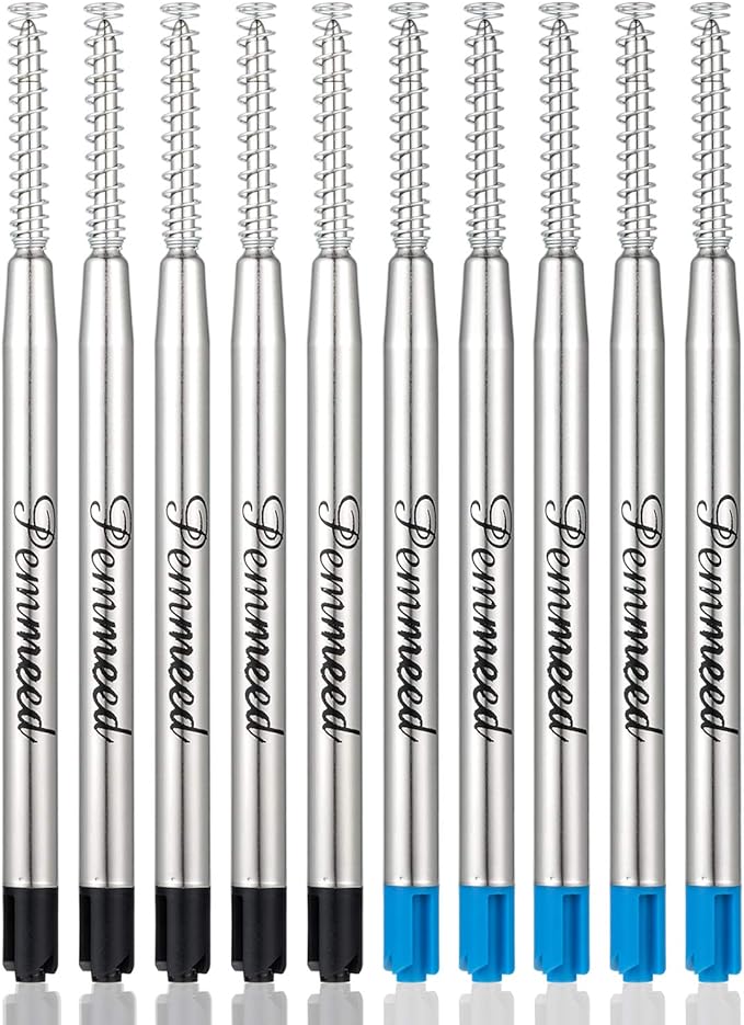 Ballpoint Pen Refills for Penneed B5/ B6/ B8 Pens, Parker Waterman Compatible Ballpoint Pen Refills with Spring Smooth Writing, Twist Action Medium Point 1.0mm Pack of 10(5Black Ink +5Blue Ink)